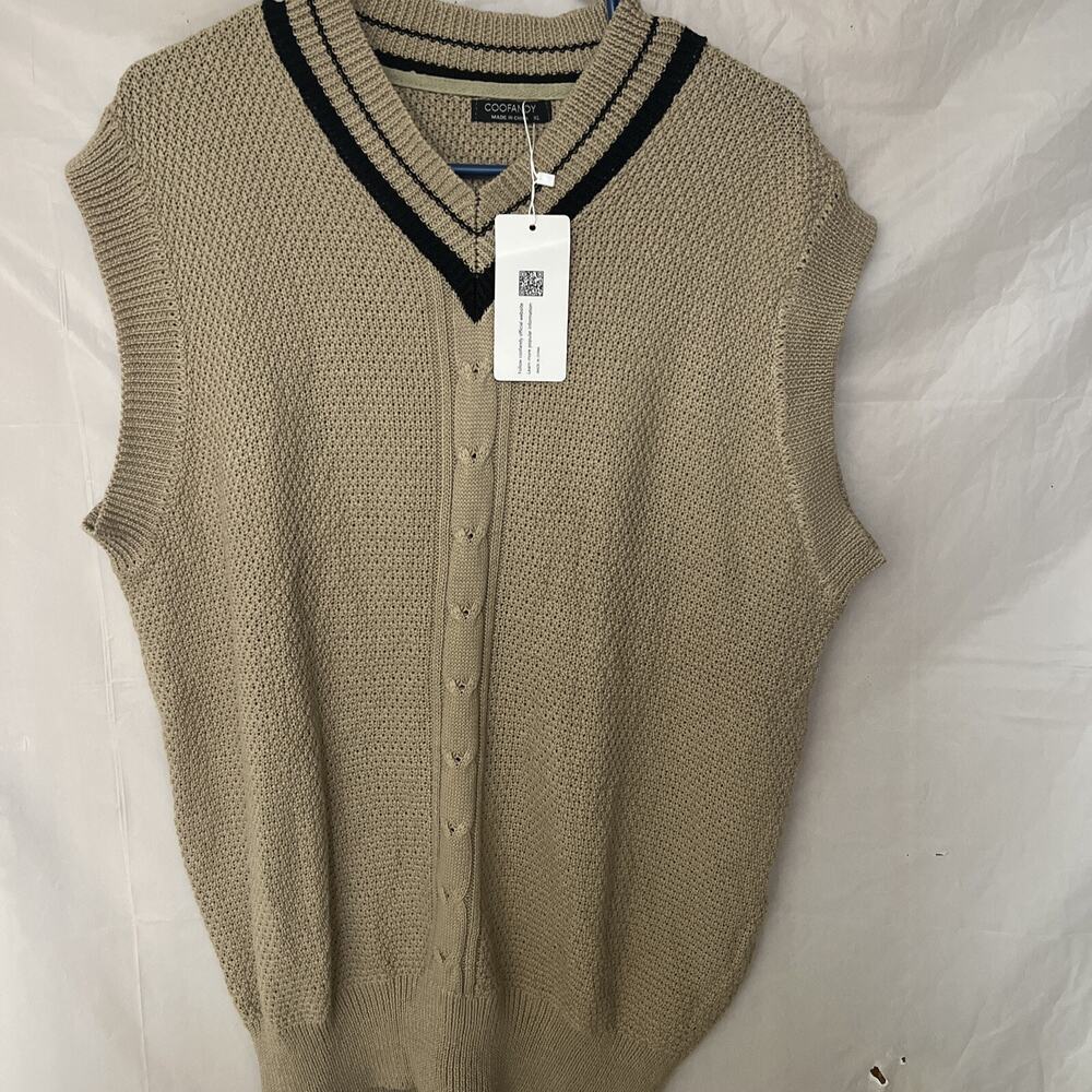 Coofandy Men's Sweater Vest XL Brown W/Black NWT